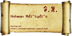 Hohman Mátyás névjegykártya
